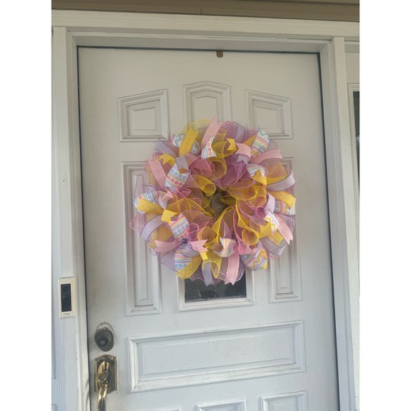 Easter Bunny Cottontail Crossing Mesh Ribbon Easter Wreath Front Door Hanger - Picture 5 of 5